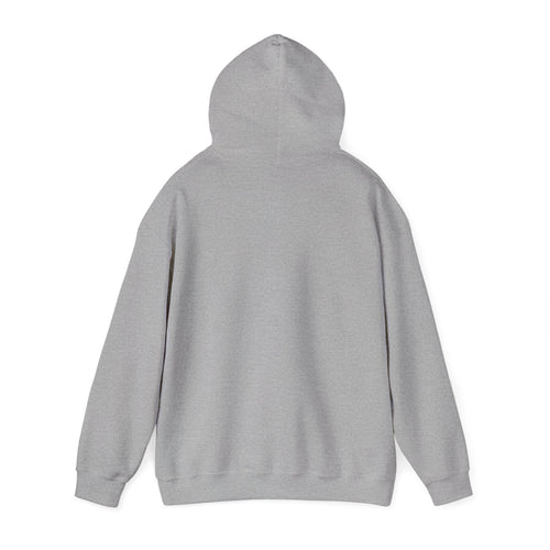 The back view of a gray women's hoodie shown on a white background.